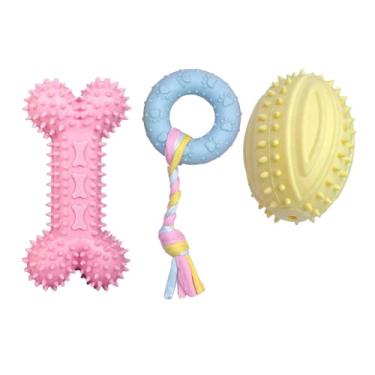 Imagem de Brinquedo Dental Mordedor Puxador para Cachorros Cães Pequenos Porte Pet Anti-Stress Resistente Osso Donut Rugby (Multicolorido KIT B)