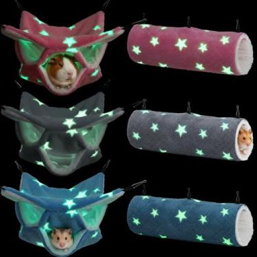 Imagem de AceOrbit 6 peças luminosas de rede de porquinho-da-índia para túnel de furão, brinquedos e acessórios, cama suspensa de chinchila macia para animais pequenos, furões, planadores de açúcar, gaiola de