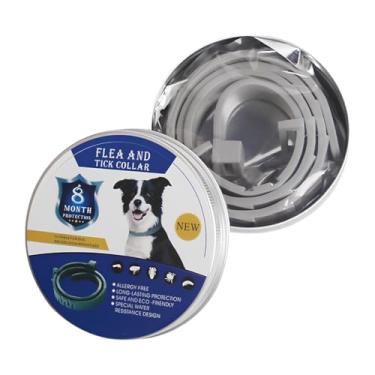 Imagem de Proteção Natural Antipulgas: Coleira para Cães 63cm Ajustável Cinza Óleo Essencial - Repelente Duradouro Pulgas Carrapatos, Resistente à Água, Caixa Alumínio