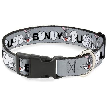 Imagem de Coleira para animais de estimação Looney Tunes, fivela de plástico para coleira de cachorro, texto cinza, 38 a 61 cm de largura