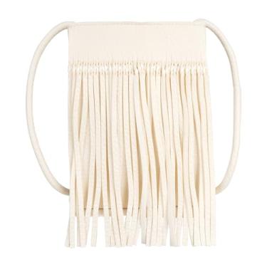 Imagem de Bolsa feminina Hobo de couro sintético com franja e franja, bolsa transversal para celular e moedas, Branco, One Size