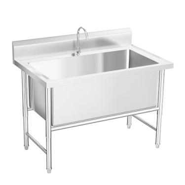 Imagem de Pia utilitária de aço inoxidável com torneira, pia de tigela única de cozinha comercial independente para restaurante, lavanderia, garagem (120 cm/47,2 pol.)