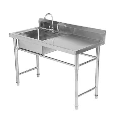 Imagem de Pia utilitária, pia industrial de cozinha com bancada de trabalho, pia de aço inoxidável independente, 1 compartimento comercial pia industrial, para restaurante, lavanderia, quintal (100 cm, G)