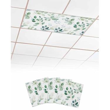 Imagem de 4 capas de luz fluorescente para luzes de teto, folhas verdes de eucalipto em branco filtros de luz magnética painel de sombra de luz fluorescente, capas de luz aquarela de plantas de primavera para