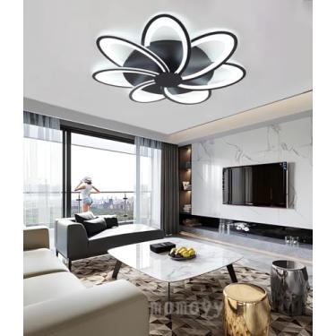 Imagem de Luminária de teto LED dimerizável com controle remoto por aplicativo (com função de memória), moderna, para sala de estar, quarto, sala de jantar e outros ambientes. Lustre (preto, 7).