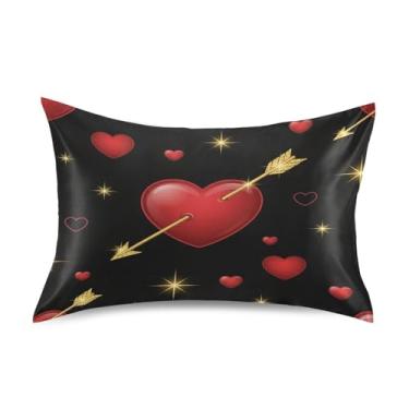 Imagem de ATTX Fronha grande de cetim de coração vermelho brilhante com fecho de envelope, macia e refrescante para cabelo e pele, tamanho Queen 555 x 76 cm (555)