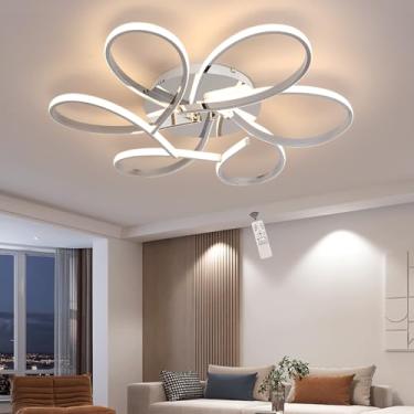 Imagem de Luminária de teto LED regulável, elegante luminária de teto para sala de estar com controle remoto, iluminação de teto moderna embutida para quarto, lustre de metal com design criativo, lumi