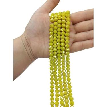 Imagem de Fio de Cristal Achatado 8mm com Furo para Bijuterias e Artesanato – Kit 5 Fios de Contas de Vidro Coloridas (Amarelo Leitoso Boreal)