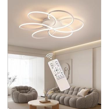 Imagem de Luminária de teto LED moderna para sala de estar, com intensidade ajustável e controle remoto, na cor preta, ideal para quarto, cozinha, escritório e ambientes internos (branca, 76 cm).