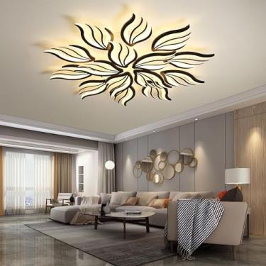 Imagem de Luminária de teto LED moderna com design de flor, 45 polegadas, dimerizável, ultrafina, em acrílico, com controle remoto, ideal para sala de estar, quarto e sala de jantar (preta, 15 lâmpada