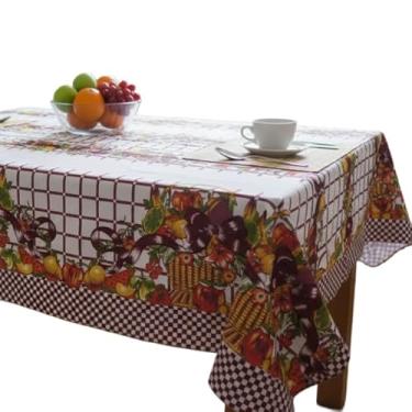 Imagem de Toalha De Mesa Quadrada 4 Lugares 145x145cm Poliéster e Algodão(Frutas com Laço Xadrez Vinho)