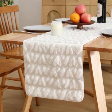 Imagem de Caminho de mesa bege macio jacquard coração dia dos namorados, decoração de mesa de jantar de cozinha sazonal para decoração de festa em casa 33 x 182 centímetros