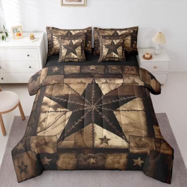 Imagem de Feelyou Jogo de edredom com estampa de estrela do oeste do Texas com 7 peças, Queen, rústico, fazenda, patchwork, para crianças, meninos, meninas, marrom ocidental, decoração de quarto, respirável