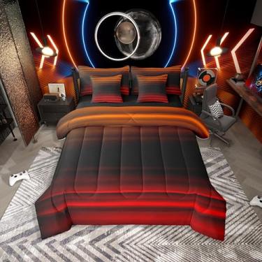 Imagem de Erosebridal Conjunto de cama de 7 peças, solteiro, ombré, com lençóis, arte abstrata, estampa 3D, estetica, em uma bolsa, vermelho, preto, cinza
