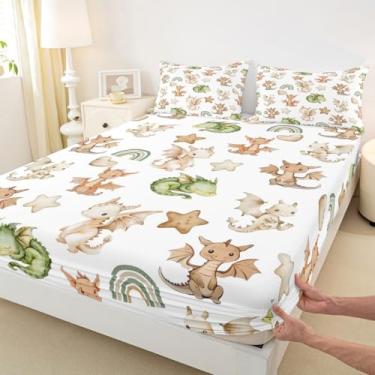 Imagem de Jogo de cama solteiro com dragão fofo (sem plano), 2 peças, decoração de quarto de crianças, meninas, meninos, desenho animado de animais do oeste, 1 fronha