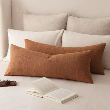 Imagem de Foindtower Conjunto de 2 capas de almofada decorativas de linho xadrez neutra fazenda vintage capas de almofada aconchegante moderna boho decoração de casa para sofá cadeira sofá quarto sala de estar