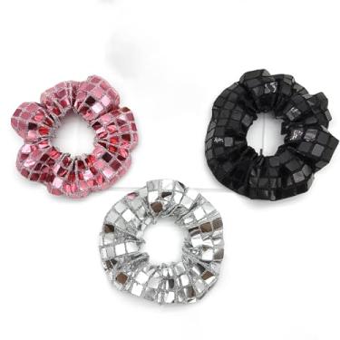 Imagem de 4 peças de elásticos de cabelo feminino de malha para meninas, macios, macios, pastel, pulseiras elásticas, suportes de rabo de cavalo, acessórios de cabelo, lantejoulas