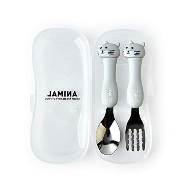 Imagem de 2Pcs Conjunto de Pratos Viagem Prata Portátil Talheres para Crianças Bebês Colher com Estojo