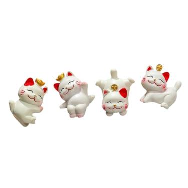 Imagem de Fenteer Conjunto de 4 miniaturas de gatos da sorte para painel de carro ou lareira.