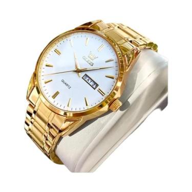 Imagem de Relógio De Quartzo Masculino Em Aço Inoxidável Dourado Luminosa À Prov