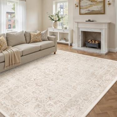 Imagem de PureCozy Tapete bege, 20 x 25 cm, lavável na máquina, grande, vintage, sala de estar, antiderrapante, tradicional, interior, quarto, retrô, floral, para escritório, cozinha, sala de jantar