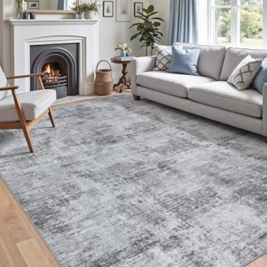 Imagem de DEXI Tapetes de área para sala de estar, 22 x 30,5 cm lavável tapete abstrato moderno para quarto, tapete grande antiderrapante para sala de jantar, escritório, berçário, cinza cinza