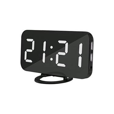 Imagem de Relógio de Mesa Parede Digital com Alarme e Display LED Duas Portas Carregamento USB Modo Dimmer Automático Funções Simples Design Moderno Espelho Luz