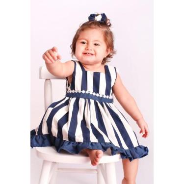 Imagem de Vestido Infantil Para Bebê Menina Listrado 02 Peças Roupas de Bebê - J