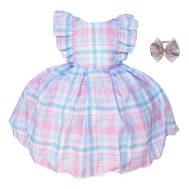 Imagem de Vestido Infantil Xadrez Candy-color Algodão  Luxo Com Tiara - Pingo De