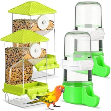 Imagem de Yaomiao 4 alimentadores de pássaros sem bagunça, dispensador automático de água de papagaio, alimentador de codorna transparente e acessórios de gaiola regada para periquito pequeno e médio calopsita