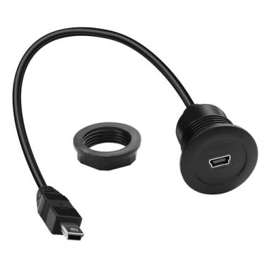 Imagem de QIANRENON Cabo adaptador curto de carregamento mini USB macho para fêmea cabo conector de dados de montagem fixa rosqueada 480Mbps 5V 2A, suporte para carro, trailer, barco, painel, desktop, 30 cm