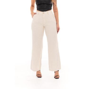 Imagem de Calça Pantalona Linho Feminina Cintura Alta Com bolso na frente e zipe