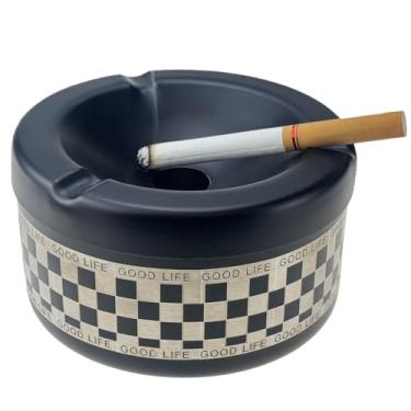 Imagem de Cinzeiro coberto, cinzeiro de metal portátil à prova de vento com suporte de cigarro com tampa giratória para acampamento, praia, pátio - Receptáculo portátil para uso interno/externo, carro, trailer