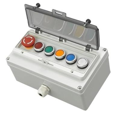 Imagem de XNWKF AC220V Caixa de interruptor de controle de botão à prova d'água para uso externo, lâmpada de indicação de partida de parada de emergência, caixa de junção de interruptor de autorecuperação