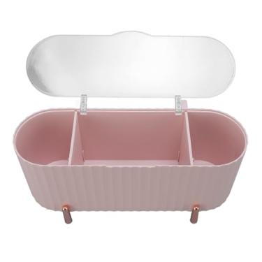 Imagem de Dioche Dispensador de Suporte Qtip Com Tampa Transparente, 3 Compartimentos, Recipientes de Banheiro, Organizador Multifuncional de Bolas de Algodão para Cotonetes, Organizador de (Rosa)