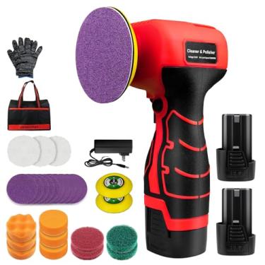 Imagem de Lixadeira sem fio, lixadeira de palma de 7,6 cm com 2 baterias de 16,8 V 3,0 Ah, mini polidora de 3500 RPM, 30 acessórios para lixar/polir/encerar/limpar