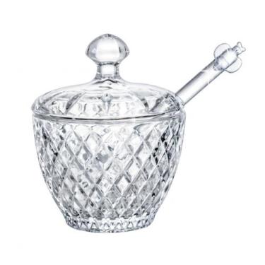 Imagem de Meleira De Vidro Com Colher Pegador Porta Mel Incolor 188mL - Wellmix