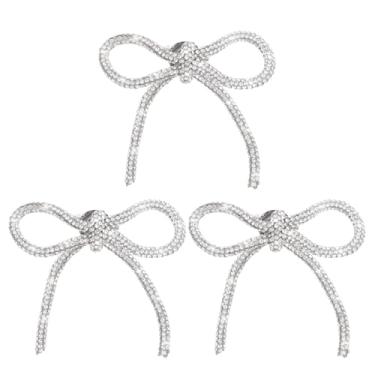 Imagem de MBAIYO Laço de strass com alfinetes, 3 peças de broche de laço de cristal, alfinete de laço, laço de prata, broches brilhantes de strass para chapéus de formatura, festa de casamento, vestido feminino