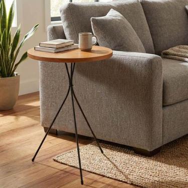 Imagem de Mesa Lateral Redonda Mesinha Pé Metal 60cm Apoio Sala Madeira - D'Elfo