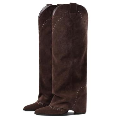 Imagem de EQAUDES Vestido feminino de cano alto, cano curto, cano curto, caubói, caubói, marrom chocolate, 36