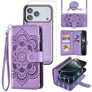 Imagem de Asuwish Capa de celular para iPhone 17 Pro 6,3 polegadas com zíper carteira destacável com protetor de tela de vidro temperado alça transversal flor flip porta-cartão i Phone17 i17 17Pro mulheres