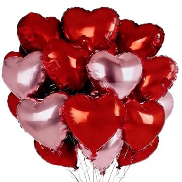 Imagem de Conjunto de balões de coração vermelho e rosa de 45,7 cm, decoração de balões Mylar para Dia dos Namorados romântico Dia dos Namorados, casamento, chá de panela, aniversário, festa de noivado