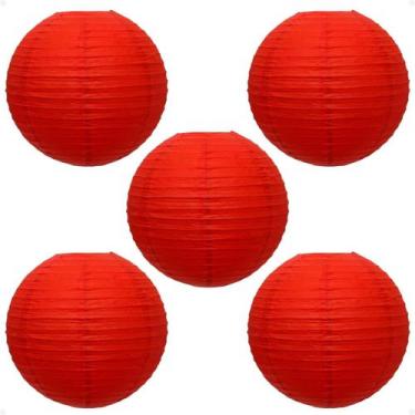 Imagem de Kit 5 Luminária Japonesa Oriental Papel 50 cm Vermelha - Galleria 77