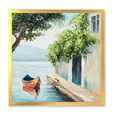 Imagem de DesignQ Gondola em Veneza em um lindo dia de verão náutico e litorâneo arte de parede emoldurada