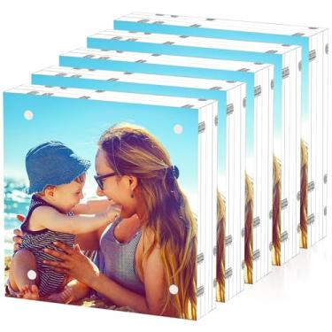 Imagem de HELPLEX Pacote com 5 molduras de acrílico 20 x 20 cm, moldura quadrada transparente sem moldura de 24 mm de espessura, moldura magnética dupla face, suporte de mesa de pé livre