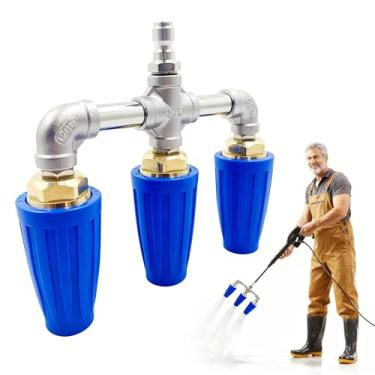 Imagem de Lavadora de pressão com bico de turbina tripla rotativa de 360°, bocal de turbina 3 em 1 com conexão rápida de 1/4 polegada, orifício de 2,5, 4000 psi, ideal para construção totalmente em latão, azul