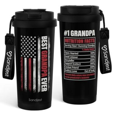 Imagem de Copo de café com tampa 2 em 1 para o avô, presente infantil, 510 g, caneca de viagem isolada Best Grandpa Ever para homens, avós, avós, ideia de presente para aniversário, Natal, Dia dos Pais