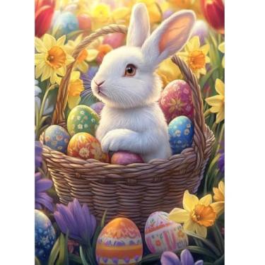 Imagem de ossomo Kits de pintura de diamante para adultos, coelhinho da Páscoa com ovos DIY 5D broca completa kits de arte de diamante imagens de pontos de diamante perfeitos para relaxamento e decoração de