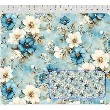 Imagem de Tecido Tricoline Digital Floral Azul e Branco, 100% Algodão, 50 x 150 cm, Coleção Le Bleu