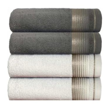 Imagem de Toalhas de Banho 75x150cm Algodão Absorvente e Macia Hotel Adulto Premium(2-CINZA+2-BRANCA)